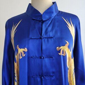 Taiquan/Tai chi Chinese Sapphire Blue Embroidered Dragon Taifu Kimono (Size: XL)